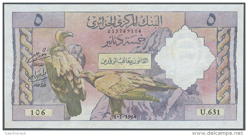 Algeria: 5 Dinars 1964 P. 122, Pressed But Without Holes Or Tears, Still Crispness In Paper And Original Colors,... - Algerije