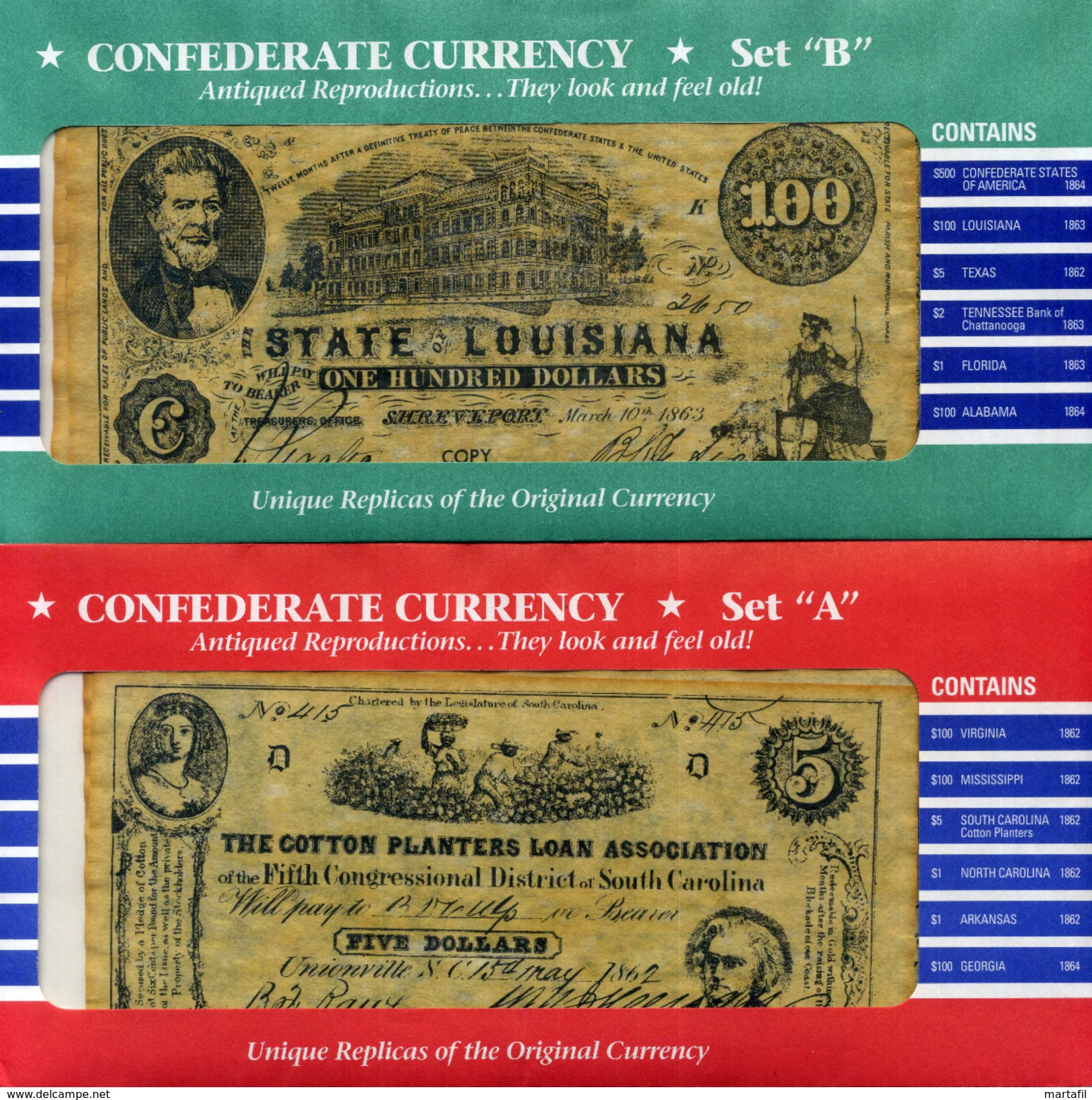 BANCONOTE STATI UNITI (RIPRODUZIONI)// 12 BANCONOTE 1862-64 - Confederate Currency (1861-1864)