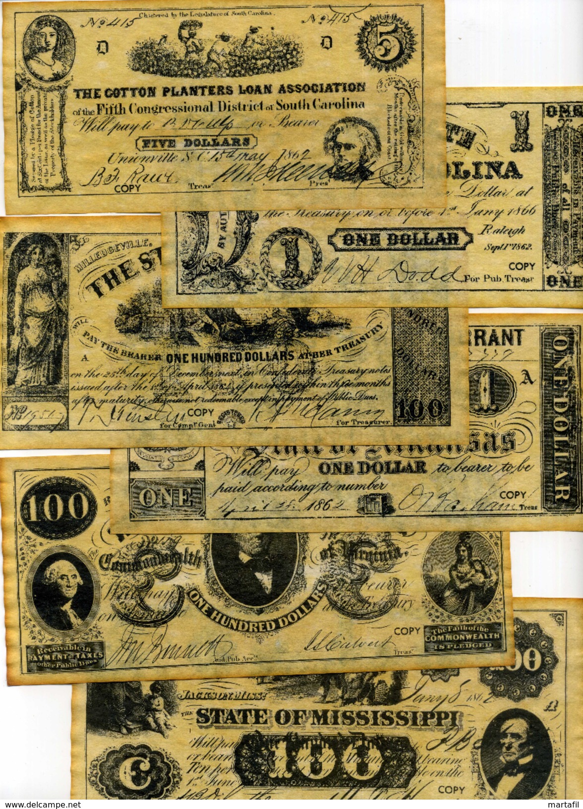 BANCONOTE STATI UNITI (RIPRODUZIONI)// 12 BANCONOTE 1862-64 - Confederate Currency (1861-1864)