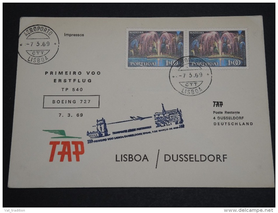 PORTUGAL - Enveloppe 1 Er Vol Lisbonne / Dusseldorf En 1969 Par Boeing 727 - A Voir - L  4055 - Covers & Documents