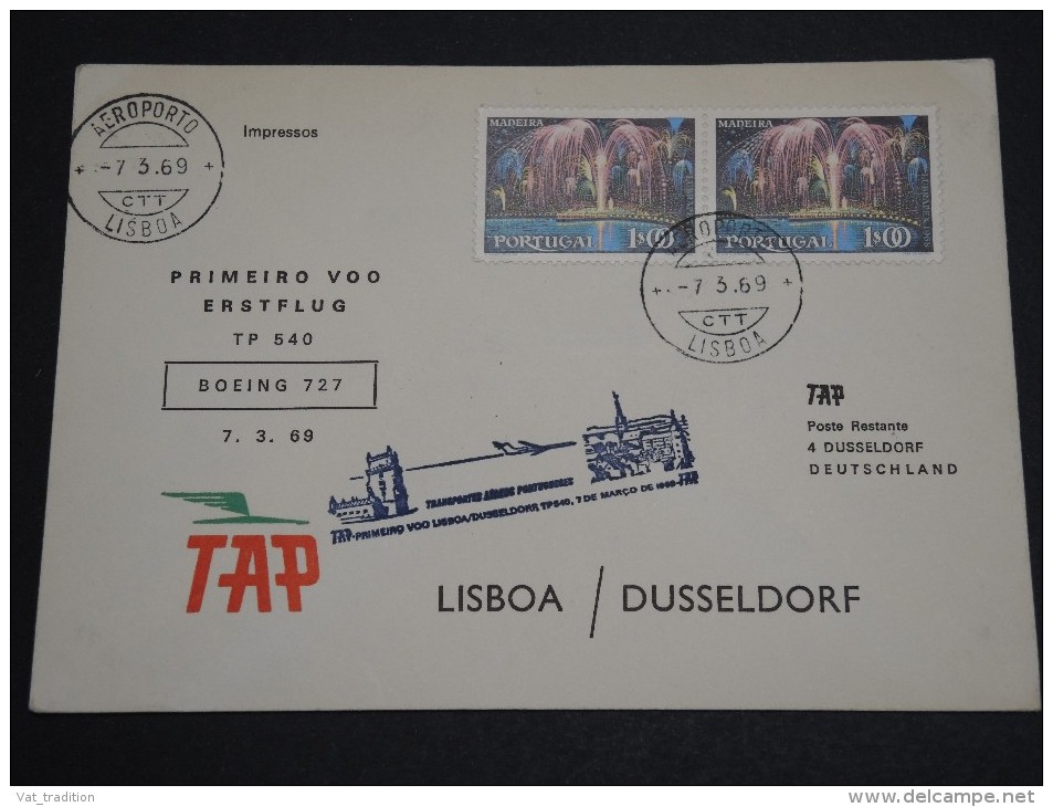 PORTUGAL - Enveloppe 1 Er Vol Lisbonne / Dusseldorf En 1969 Par Boeing 727 - A Voir - L  4055 - Lettres & Documents