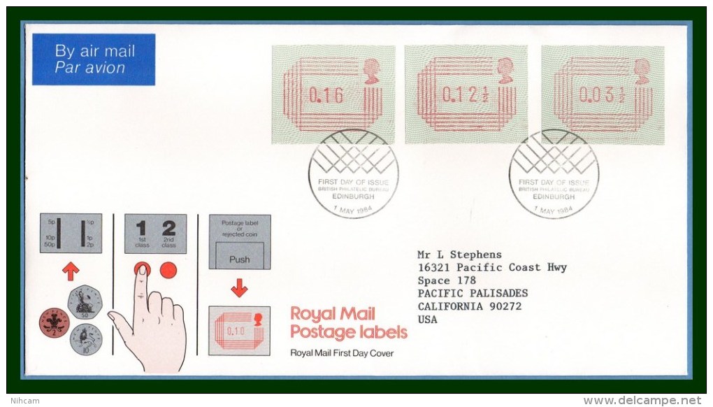 GB FDC Postage Labels 1984 Edinburgh  Distributeur - Post & Go (distributeurs)
