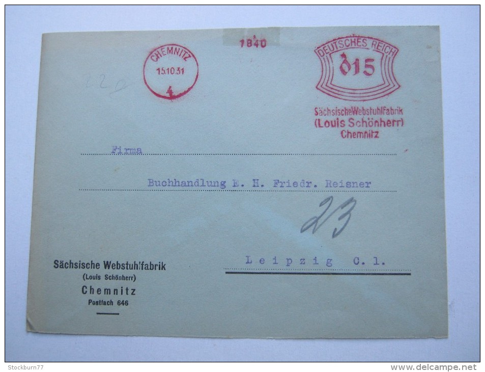 1931 , CHEMNITZ     ,  Firmen Freistempel Auf Beleg, Kleine Klebestelle Oben - Sonstige & Ohne Zuordnung