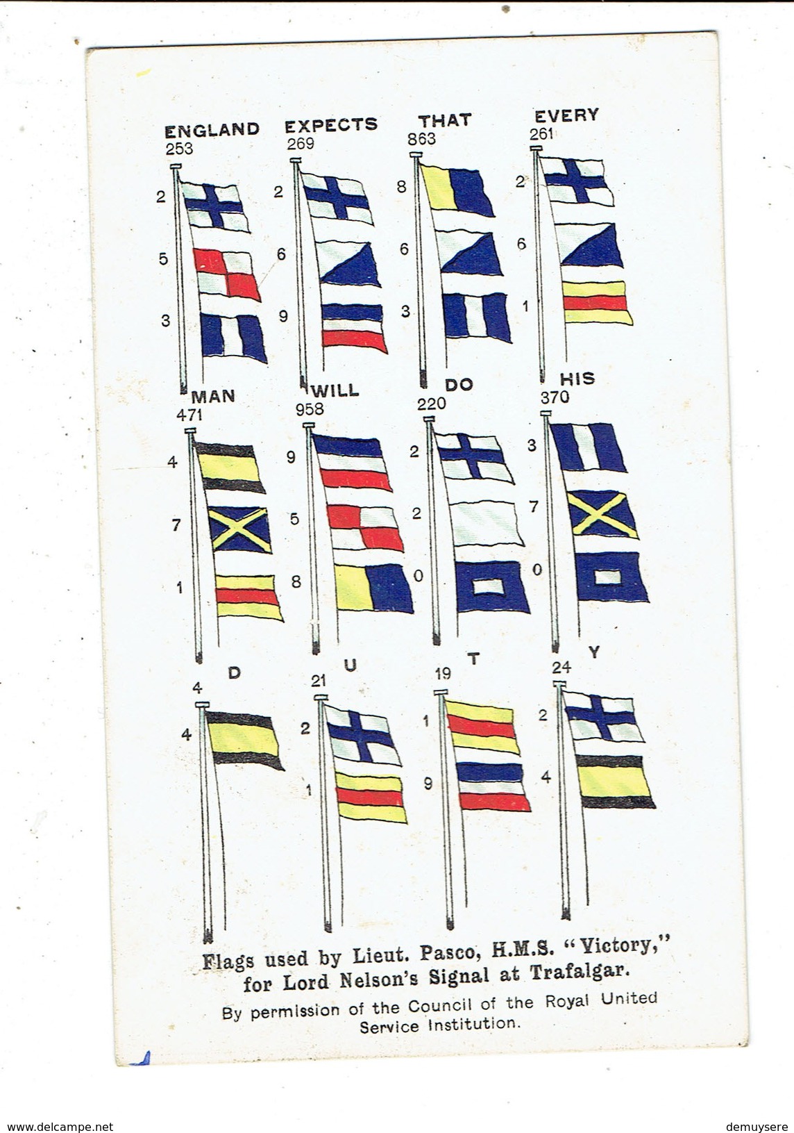 37114 ( 2 Scans ) Flags Used By Lieut. Pasco, H.M.S. Victory For Lord Nelson's Signal At Trafalgar - Autres & Non Classés