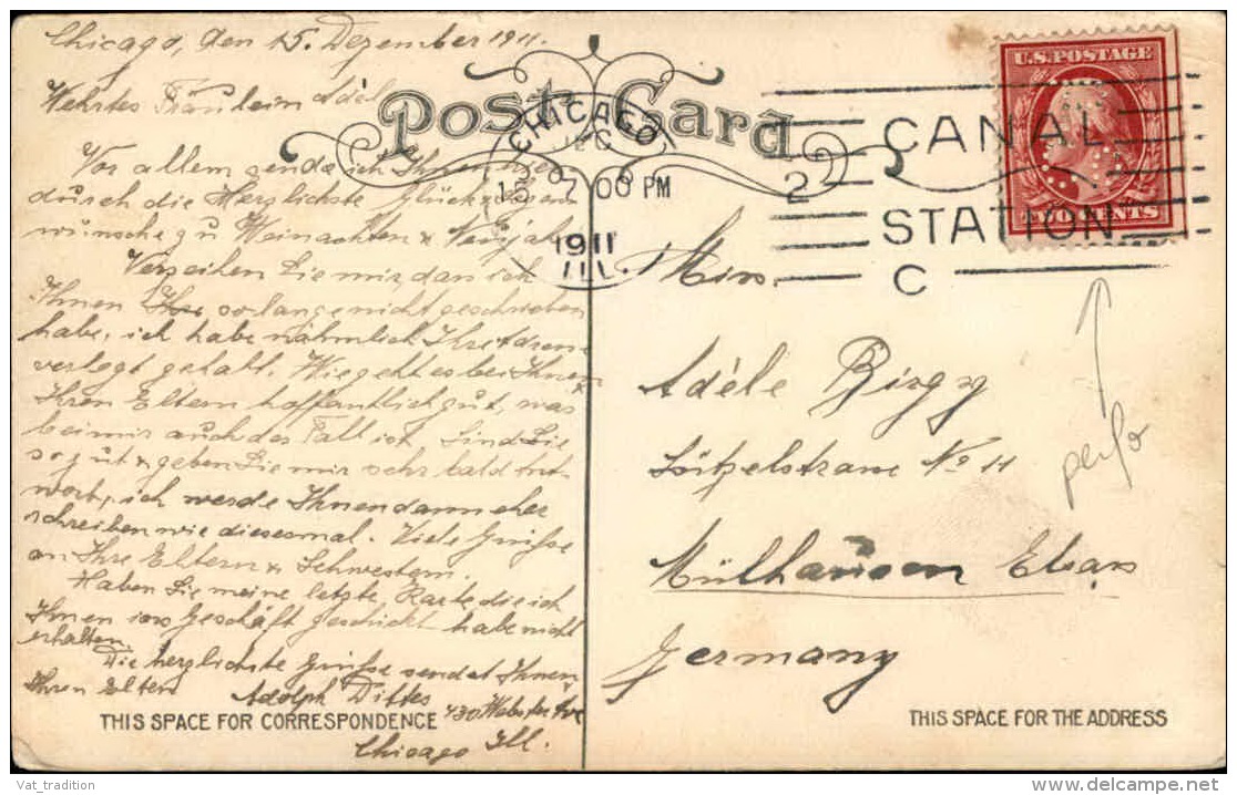 ETATS UNIS - Timbre Perforé Co Sur Carte Postale En  1911 Pour L ' Allemagne - A Voir - L  4092 - Zähnungen (Perfins)