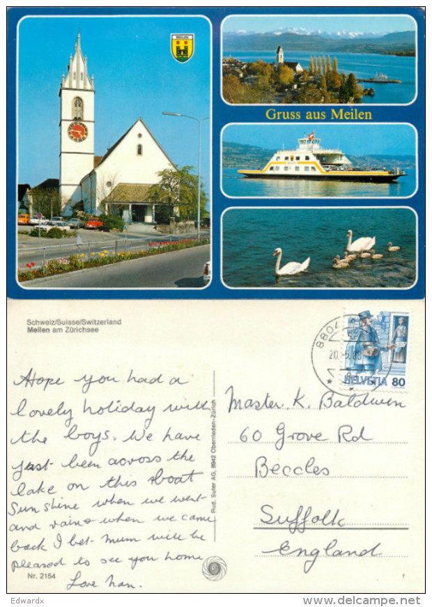 Meilen, ZH Zurich, Switzerland Postcard Posted 1988 Stamp - Zürich