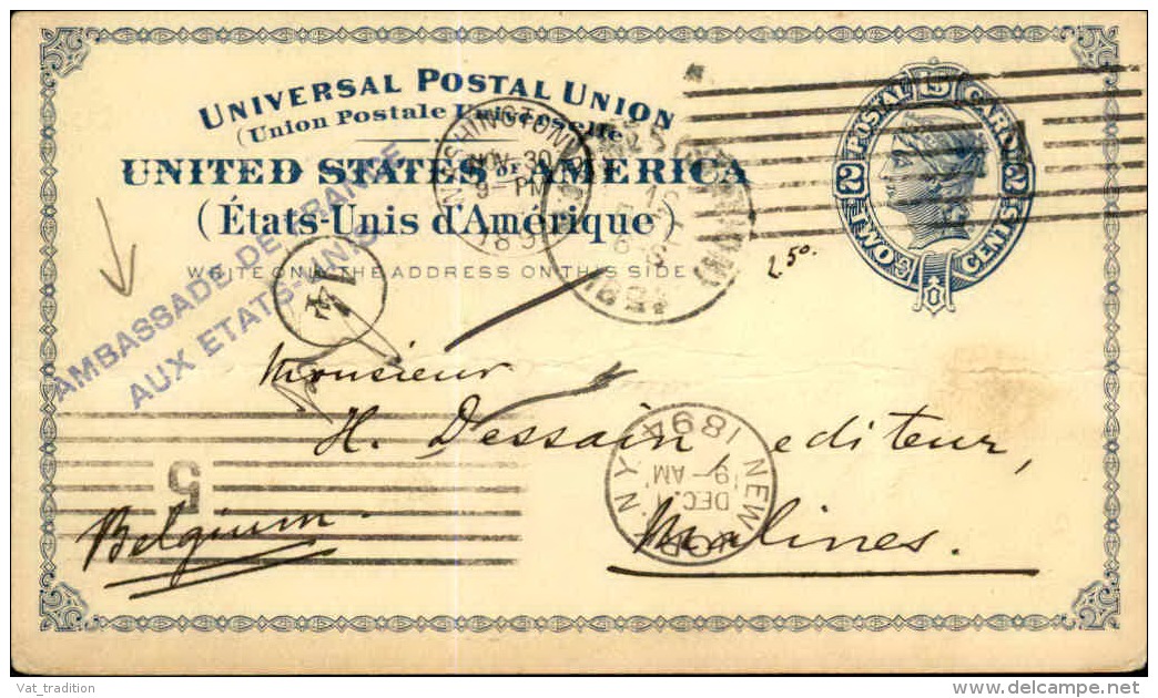 ETATS UNIS - Entier Postal De L ' Ambassade De France à Washington Pour La Belgique En 1894 - A Voir - L  4135 - ...-1900