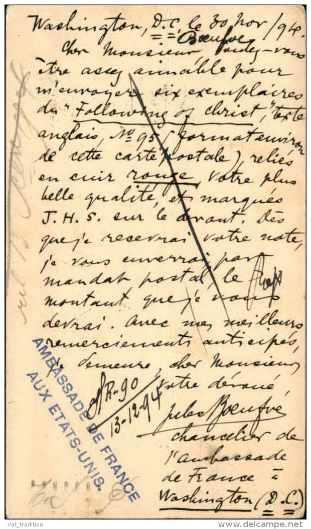 ETATS UNIS - Entier Postal De L ' Ambassade De France à Washington Pour La Belgique En 1894 - A Voir - L  4135 - ...-1900
