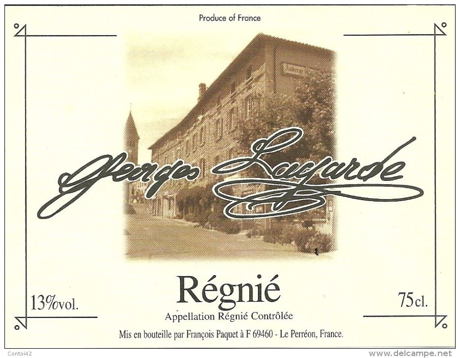 69 LE PERREON  ETIQUETTE VIN REGNIE GEORGES LAGARDE METIER CUISINE CHEF CUISINIER RHONE - Autres & Non Classés