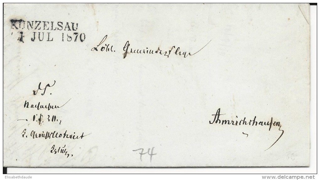 ALLEMAGNE - 1870 - LETTRE De KÜNZELSAU (BADEN WÜRTT.) - Briefe U. Dokumente