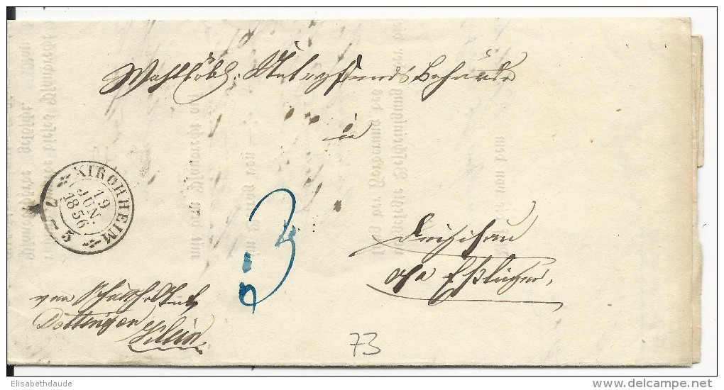 ALLEMAGNE - 1856 - LETTRE De KIRCHHEIM (BADEN WÜRTT.) - Briefe U. Dokumente