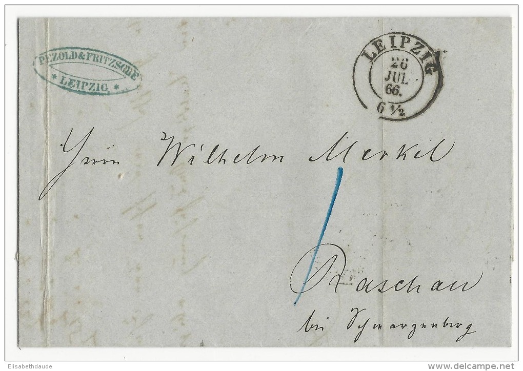 ALLEMAGNE - 1866 - LETTRE De LEIPZIG Pour RASCHAU - Saxe