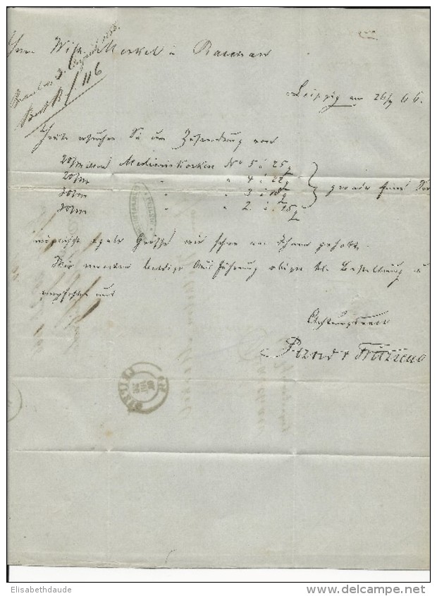 ALLEMAGNE - 1866 - LETTRE De LEIPZIG Pour RASCHAU - Saxe