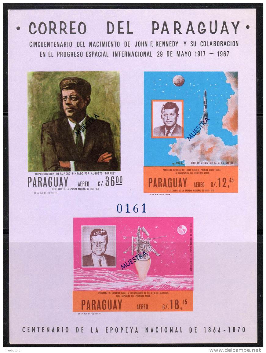 ESPACE - PARAGUAY -  1967 - BLOC N° **  J.F.KENNEDY - NON DENTELE - MUESTRA - Südamerika