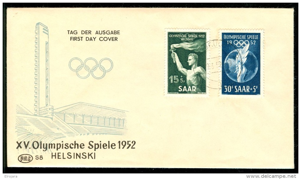 SAAR Set On Olympic Cover With First Day Cancel - Sommer 1952: Helsinki