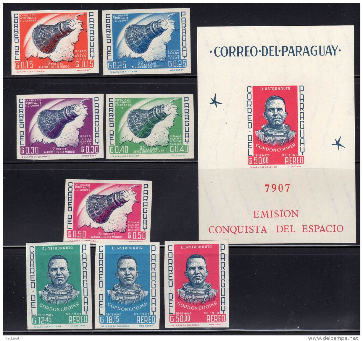 ESPACE - PARAGUAY -  1963 - BLOC + N°732/6 + A367/9 ** GORDON COOPER  - NON DENTELE - - Zuid-Amerika