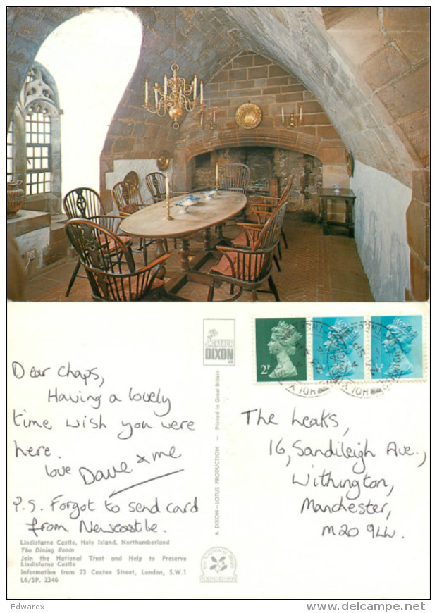 Lindisfarne Castle, Holy Island, Northumberland, England Postcard Posted 1974 Stamp - Autres & Non Classés