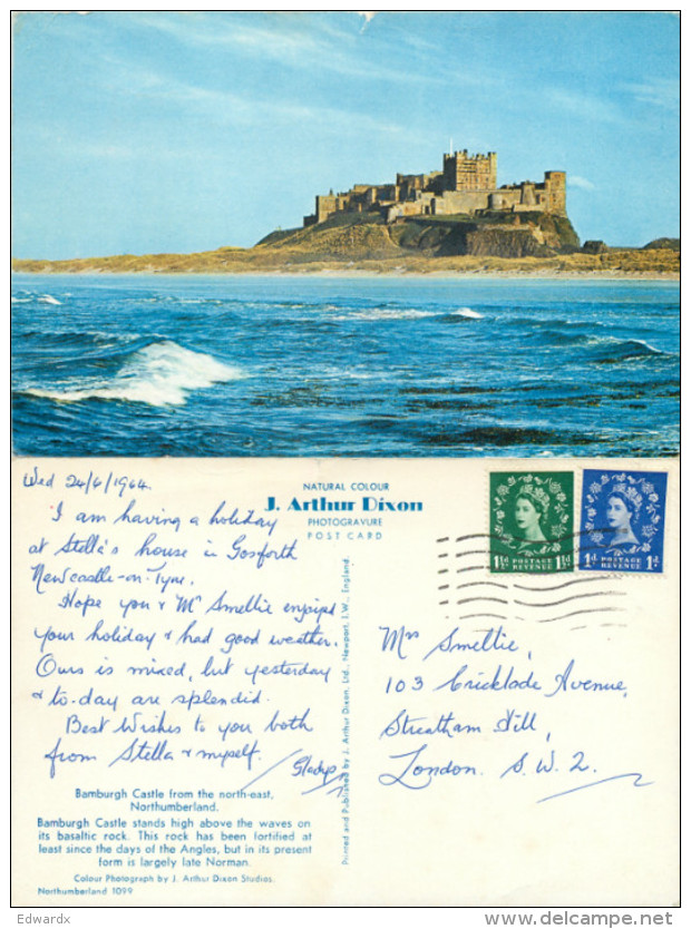 Castle, Bamburgh, Northumberland, England Postcard Posted 1964 Stamp - Autres & Non Classés