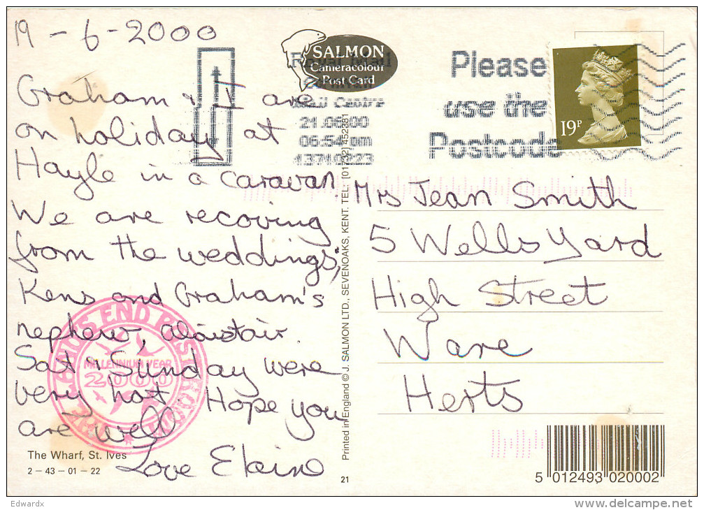 St Ives, Cornwall, England Postcard Posted 2000 Stamp - St.Ives