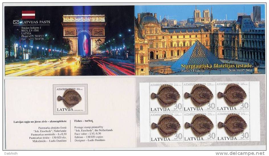 LATVIA 2004 Paris Stamp Fair Booklet With Fish Michel 616 X 6  MNH / ** - Letonia