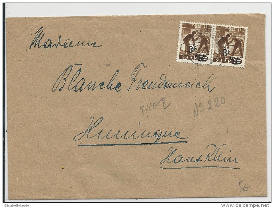 SAAR - 1947 - ENVELOPPE De SAARBRÜCKEN Pour HUNINGUE (HAUT-RHIN) - Cartas & Documentos
