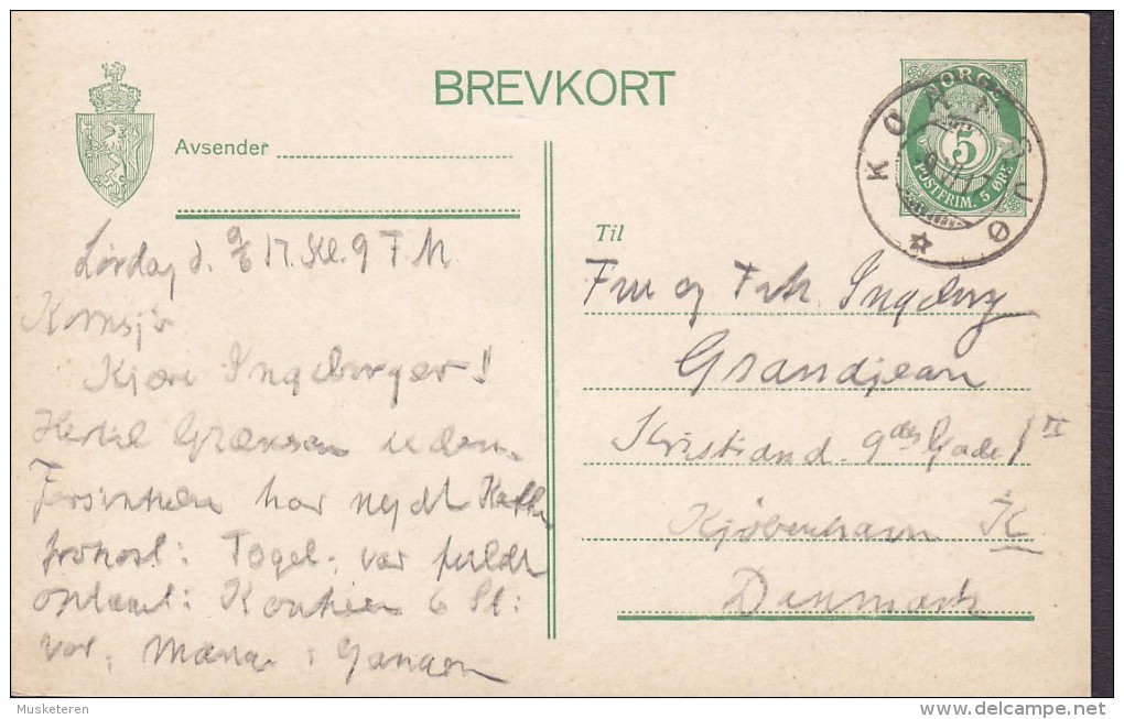 Norway Postal Stationery Ganzsache Entier 5 Øre Posthorn KORNSJØ (Halden) 1917 Denmark (2 Scans) - Ganzsachen