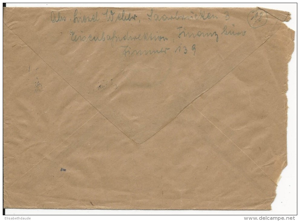 SAAR - 1947 - ENVELOPPE De SAARBRÜCKEN  Avec "TAXE PERCUE" Pour HUNINGUE (HAUT-RHIN) - Cartas & Documentos