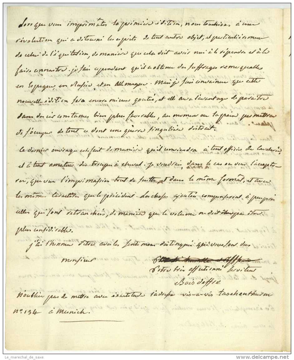 EMIGRES Munich 1800 - LE MOUTON BOIS D'EFFRE Ou BOISDEFFRE, Jean Francois - München Ecrivain Emigration - Documents Historiques