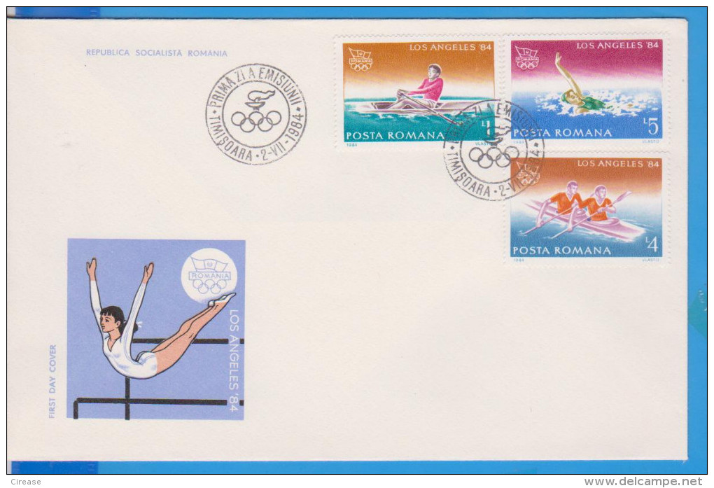 OLYMPIC GAMES LOS ANGELES KAYAK SWIMMING  ROMANIA FDC - FDC