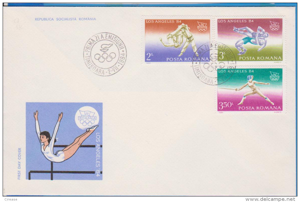 OLYMPIC GAMES LOS ANGELES JUDO WRESTLING FENCING  ROMANIA FDC - FDC