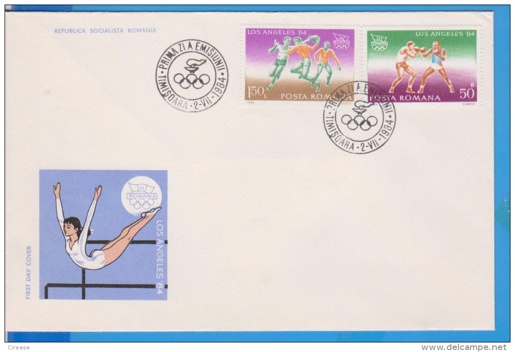 OLYMPIC GAMES LOS ANGELES BOX HANDBALL  ROMANIA FDC - FDC