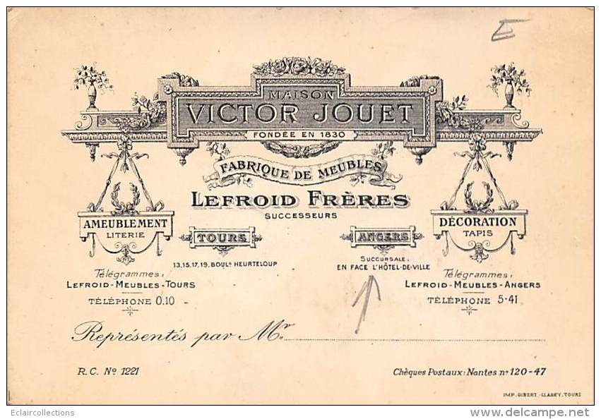 Angers   49   Carte Commerciale   9 X 14   Meuble Lefroid  Place Lorraine - Angers