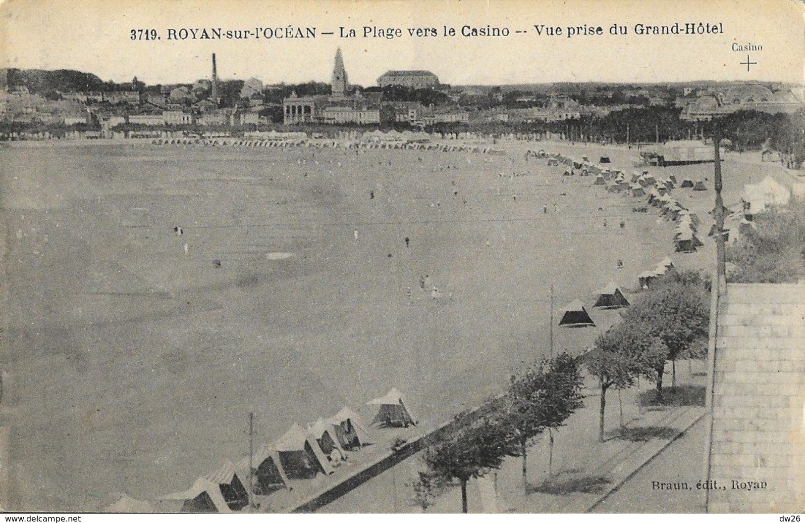 Royan-sur-L'Océan - Publicité Grand Hôtel - La Plage Vers Le Casino, Vue Prise Du Grand-Hôtel (format CPA) - Pubblicitari