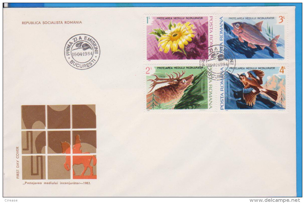 PROTECT THE ENVIRONMENT BIRD FLOWERS FISH DEER  ROMANIA FDC - FDC