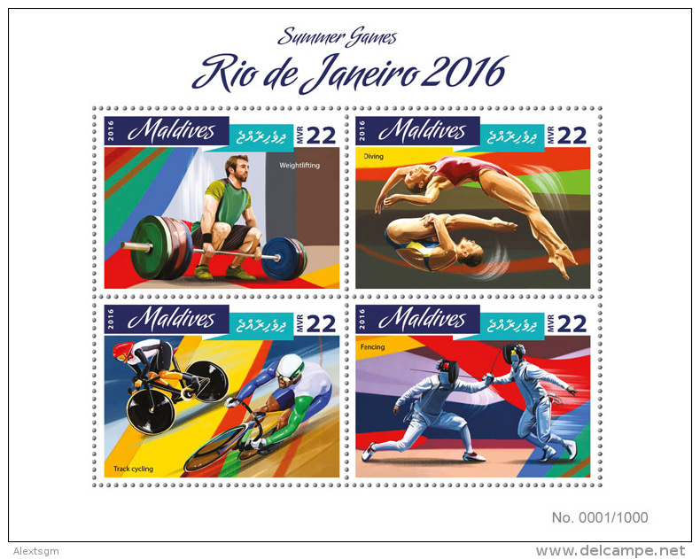 MALDIVES 2016 - High Diving, Rio Olympics. Official Issue - Kunst- Und Turmspringen