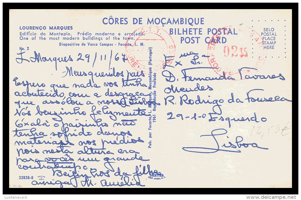 MOÇAMBIQUE - LOURENÇO MARQUES -BANCOS - Edificio Do Montepio ( Ed. Focarte L. Marques) Carte Postale - Mozambico