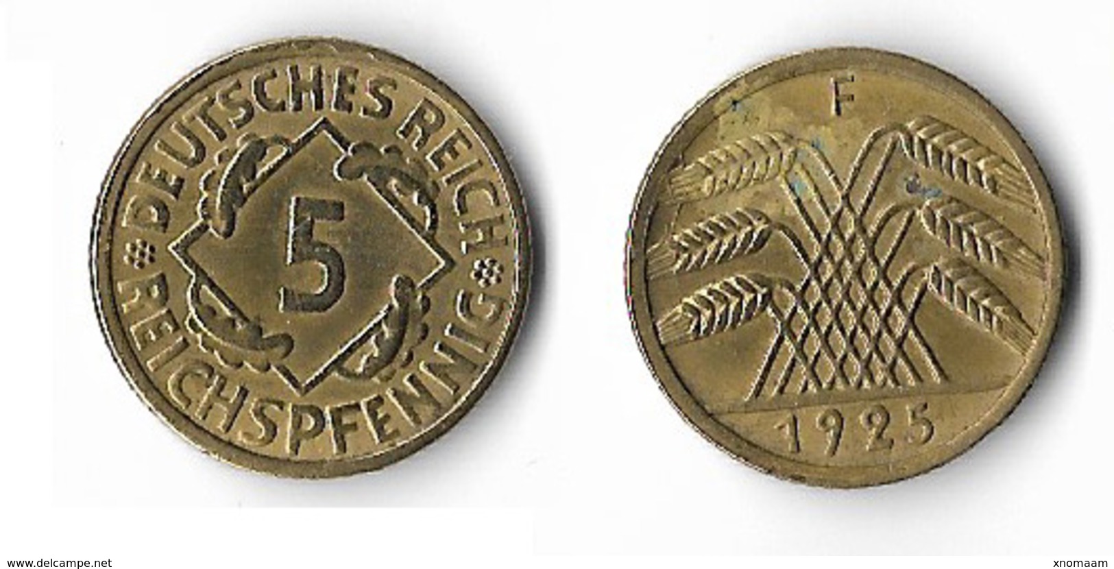 Allemagne 5 Reichspfennig - 1925 F - 5 Rentenpfennig & 5 Reichspfennig