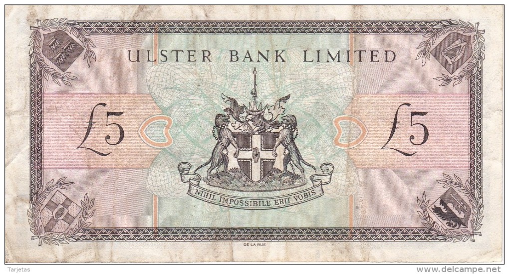 BILLETE DE IRLANDA DE 5 POUNDS DEL AÑO 1998  (BANKNOTE) ULSTER (RARO) - Irlanda