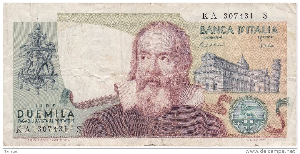 BILLETE DE ITALIA DE 2000 LIRAS DEL AÑO 1983  GALILEO  (BANKNOTE) - 2000 Liras