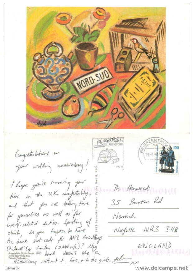 Joan Miro, Art Painting Postcard Posted Joan Miro Stamp - Paintings