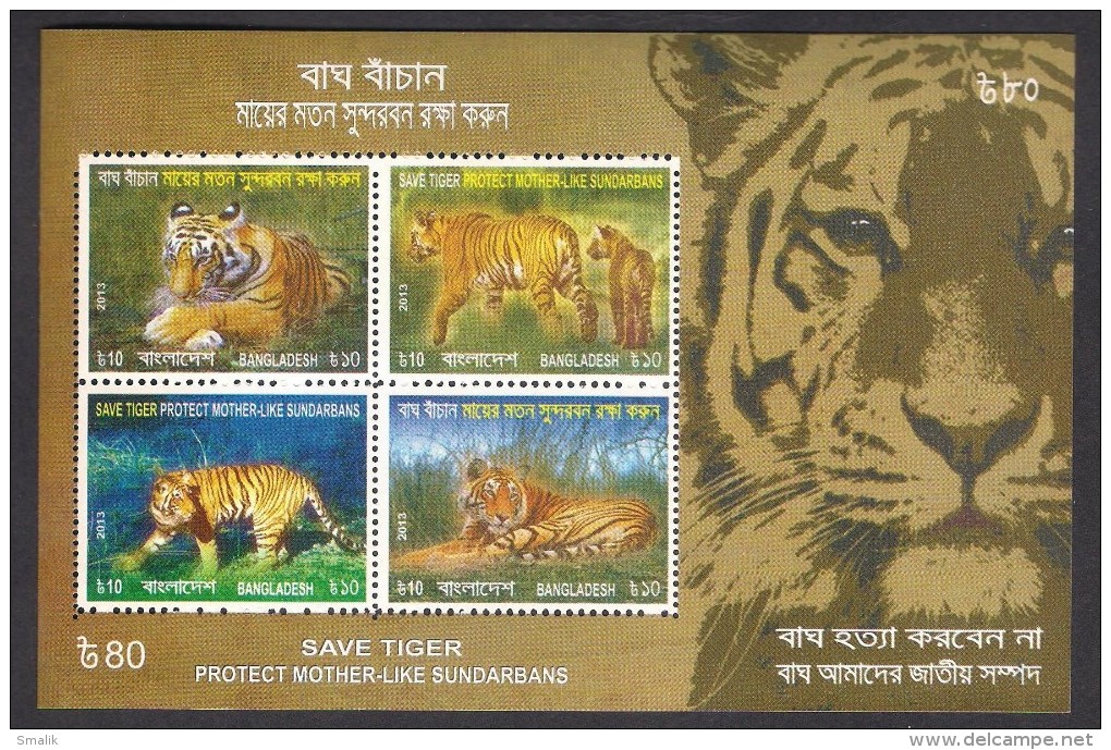 BANGLADESH 2013 MNH - Save Tiger, Protect Mother Like Sundarbans, Miniature Sheet - Big Cats (cats Of Prey)