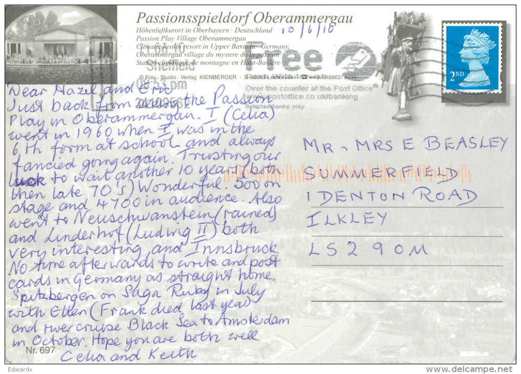 #1, Oberammergau, Germany Postcard Posted 2010 Stamp - Oberammergau