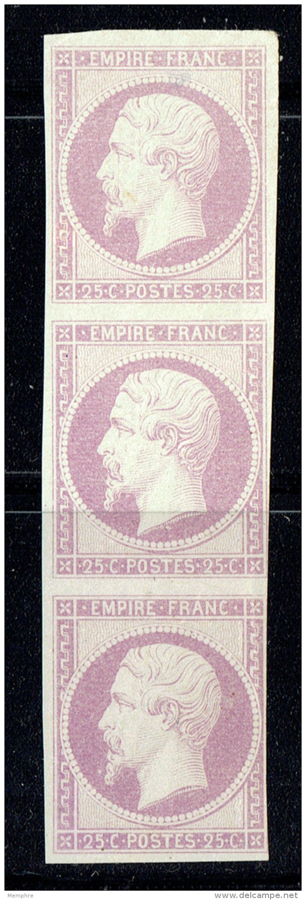 Empire Napoléon 25 Cent. Yv 15 Essai De Couleur Sur Baudruche   Bande De 3 Lilas - Andere & Zonder Classificatie