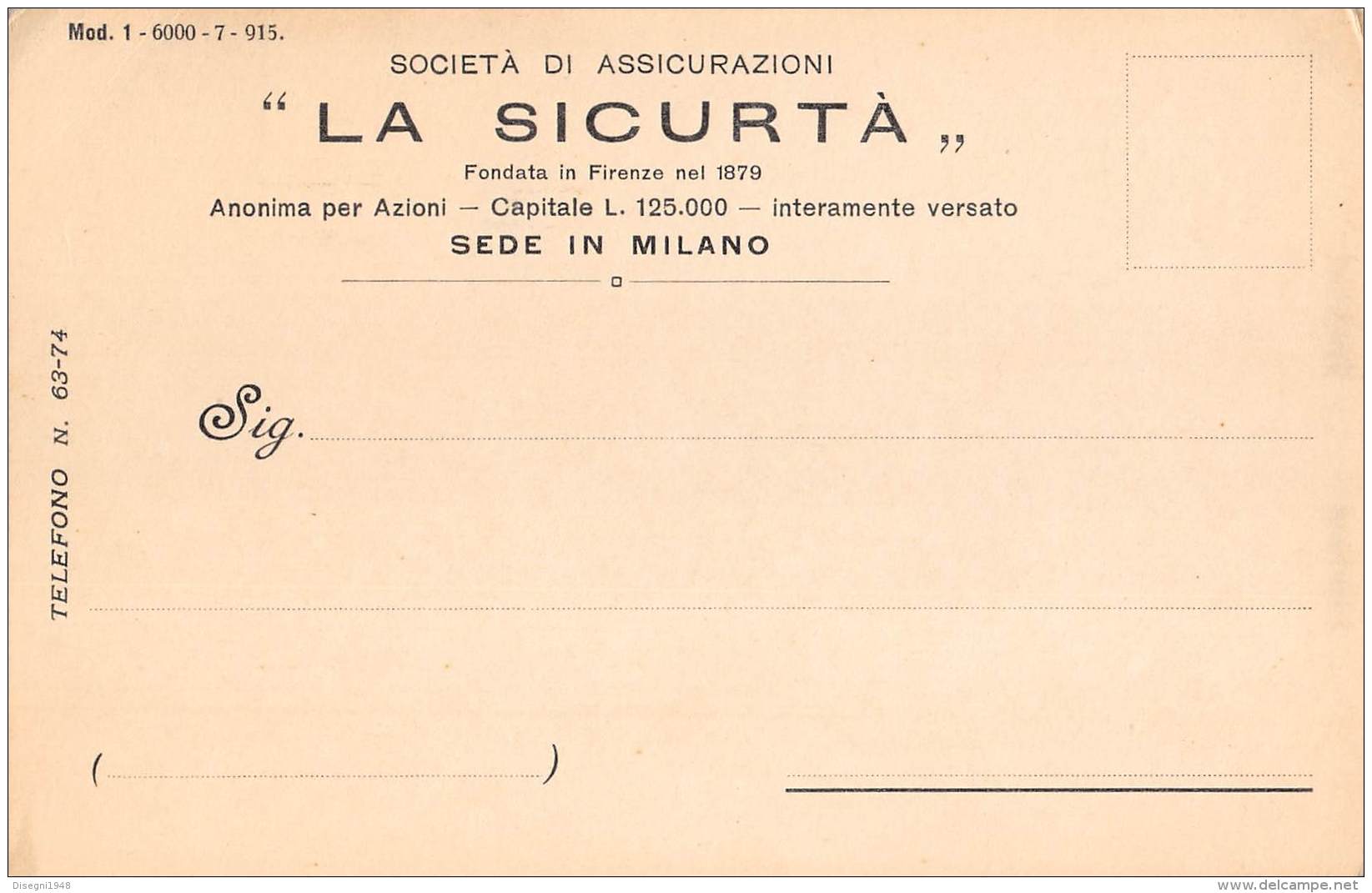 06350 "LA SICURTA' - SOCIETA' DI ASSICURAZIONI - MILANO" CART. ILL. ORIG. NON SPEDITA - Altri & Non Classificati