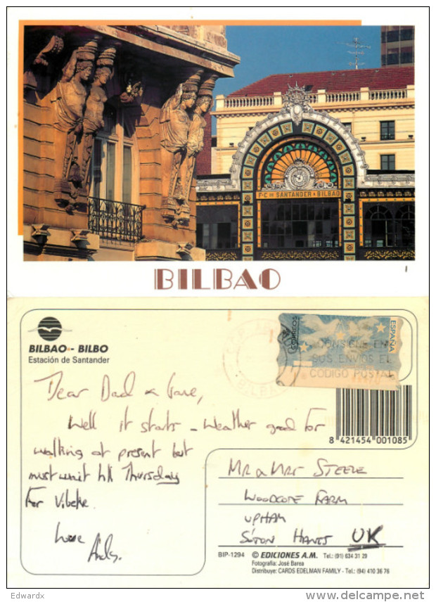Estacion De Santander Railway Station, Bilbao, Spain Postcard Posted 1999 Stamp - Vizcaya (Bilbao)