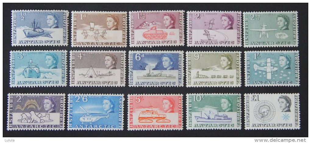 British Antarctic Territory 1963 1st Set Superb Condition MH/MNH QEII SG 1-15 - Unused Stamps