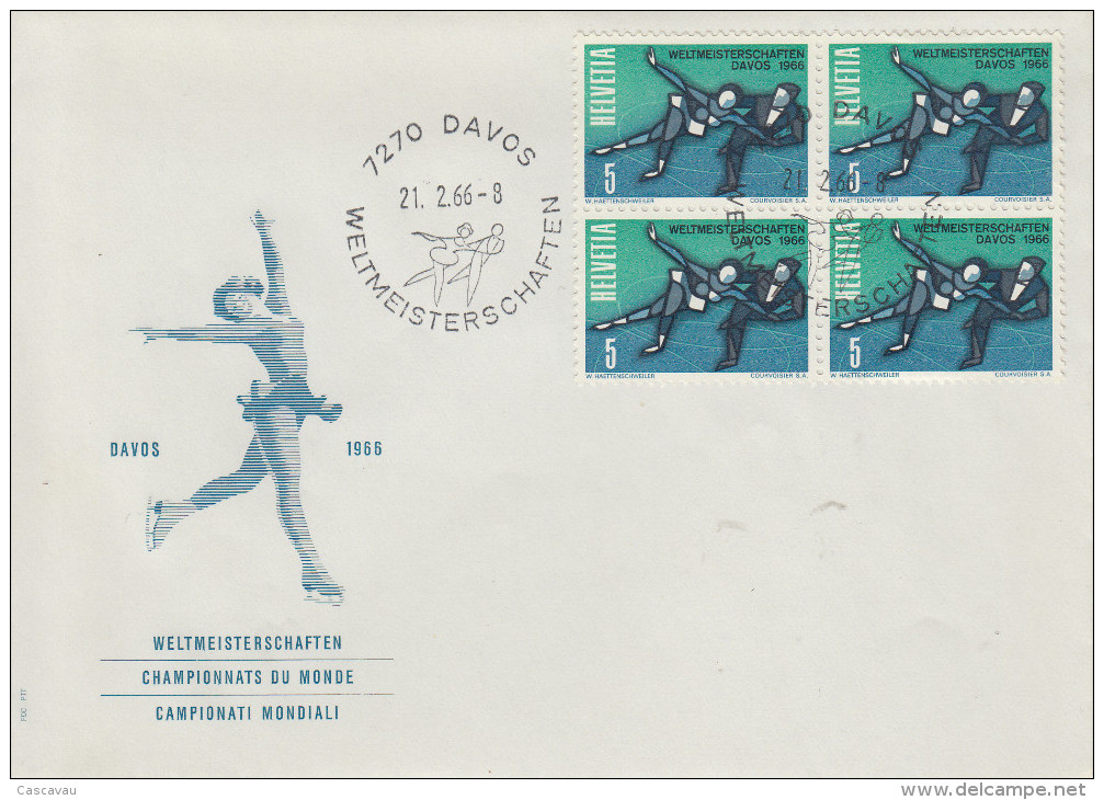 Enveloppe  FDC   1er   Jour   SUISSE   Championnat  Du  Monde  De  Patinage  Artistique    DAVOS  1966 - Pattinaggio Artistico