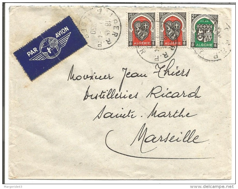 ALGERIE LETTRE AVION DE ALGER RP POUR LA FRANCE DU 25/3/1950 - Lettres & Documents