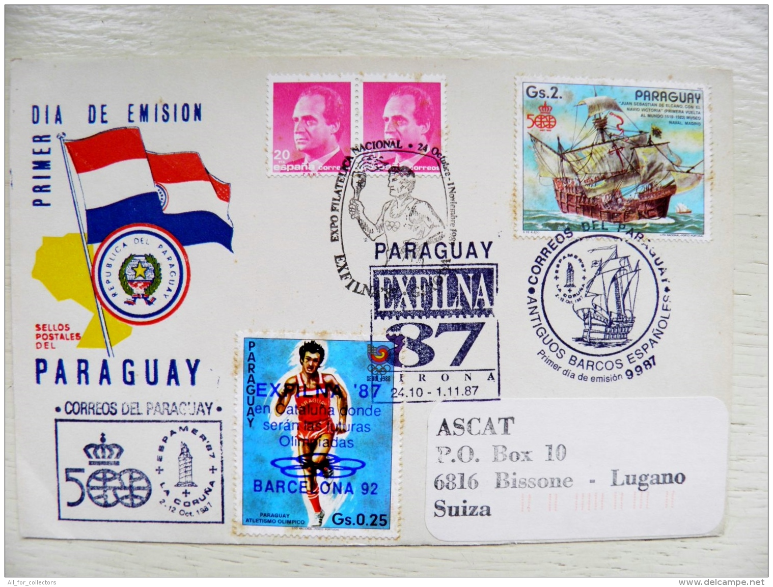 Cover From Paraguay To Suisse 1987 Special Cancels Ship Sport Run OVERPRINT Stamp Barcelona Olympic Games Exfilna - Paraguay