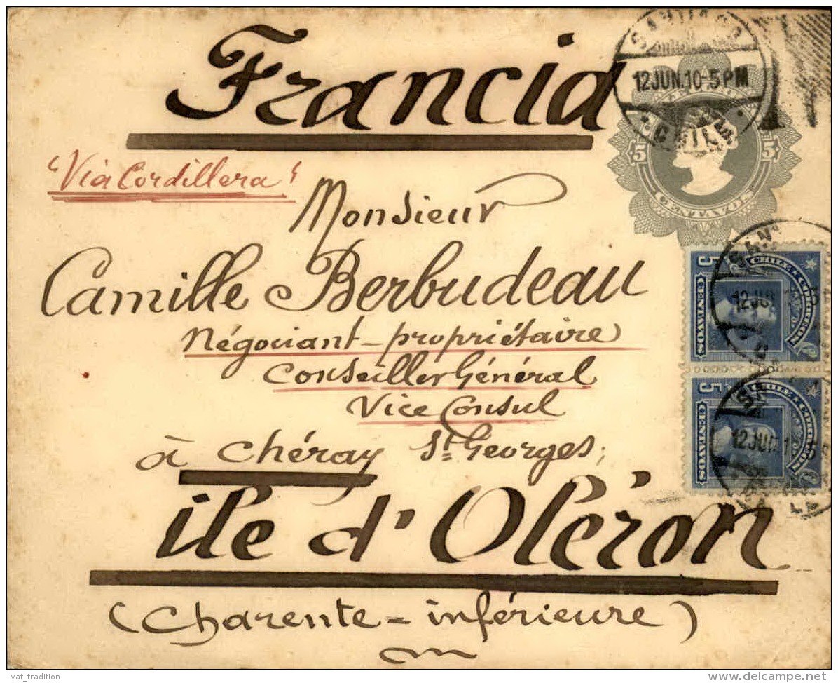 CHILI - Entier Postal + Complément De Santiago Pour La France En 1910 - A Voir - L  4156 - Chili
